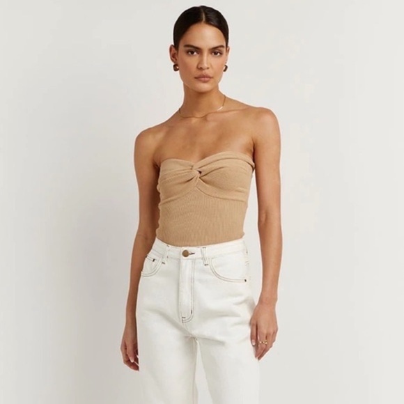 DISSH Tops - DISSH Anika Twisted Knit Cropped Tube Top Tan size 4